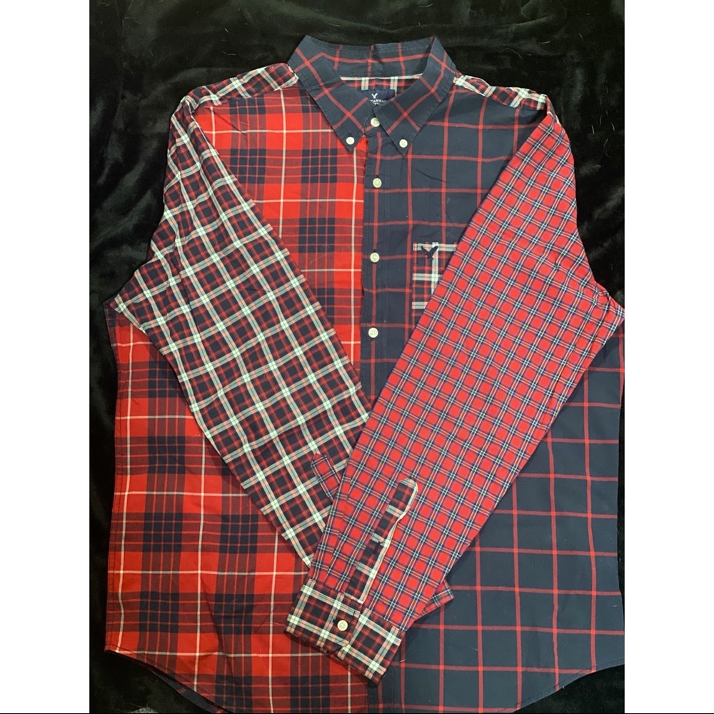 American Eagle Multi-Plaid Button-Up Shirt